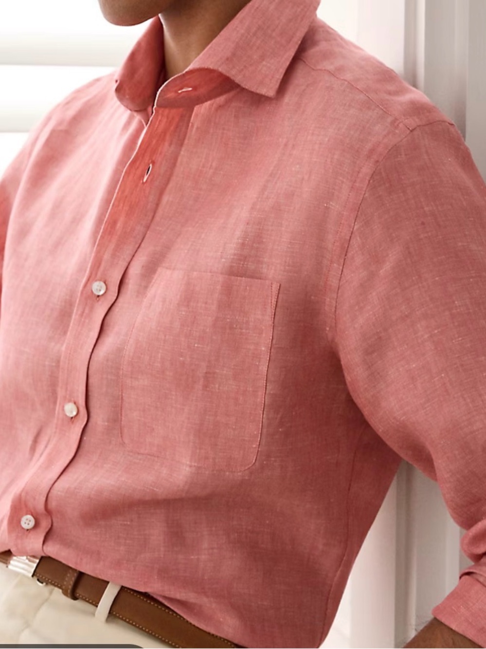 J Crew Linen Slim Button-Up Shirt in Dusty Rose